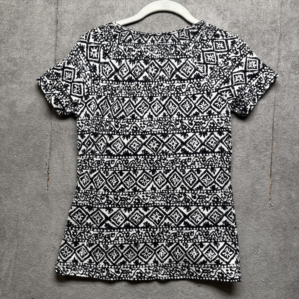 Ralph Lauren LRL Top Womens Small Black White Pullover Aztec Boho Tie Front - Picture 7 of 8
